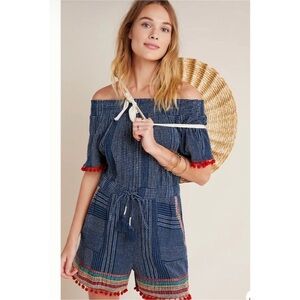 Anthropologie THML Lacey Pommed Off-The-Shoulder Romper Sz XS